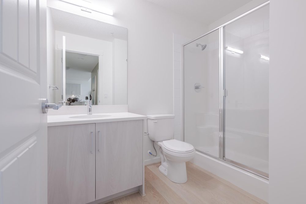 Bathroom with a glass-walled shower
