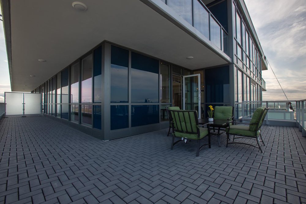Wraparound terrace on an upper floor