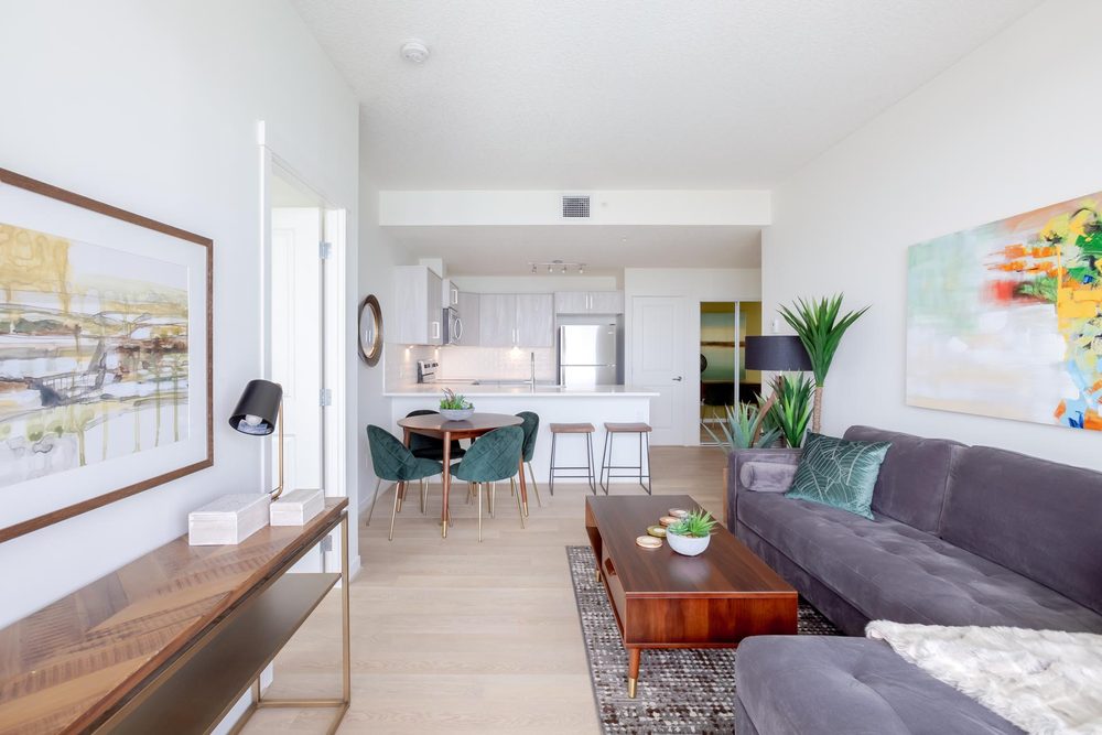 Living room and kitchen in an open layout