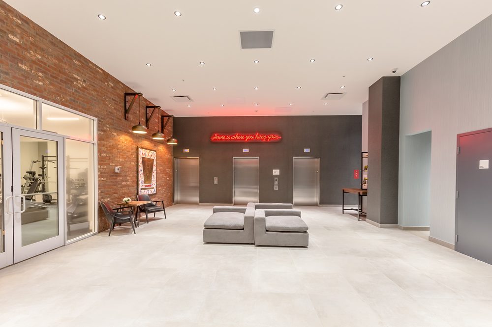 Lobby seating and elevators