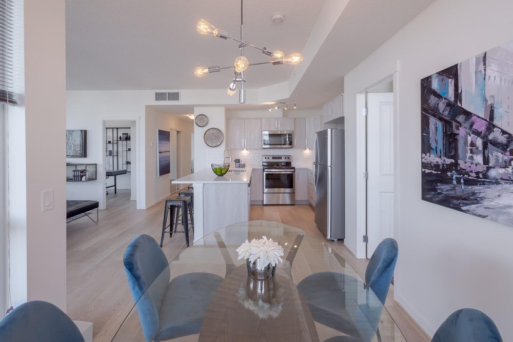 Dining table and kitchen