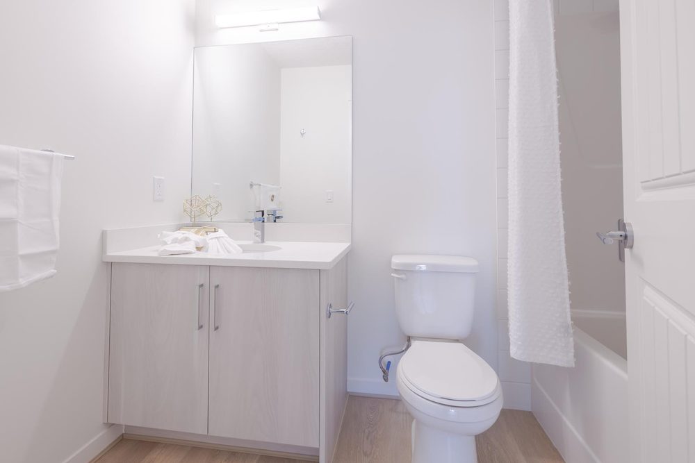 Bathroom with vanity and tub